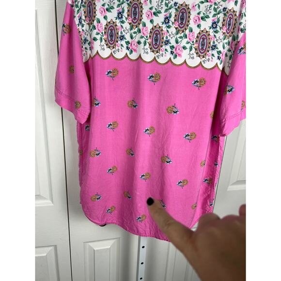 Vintage Lizwear Pink Shirt Floral Print Button Down Cottagecore Rodeo Large - Picture 5 of 8